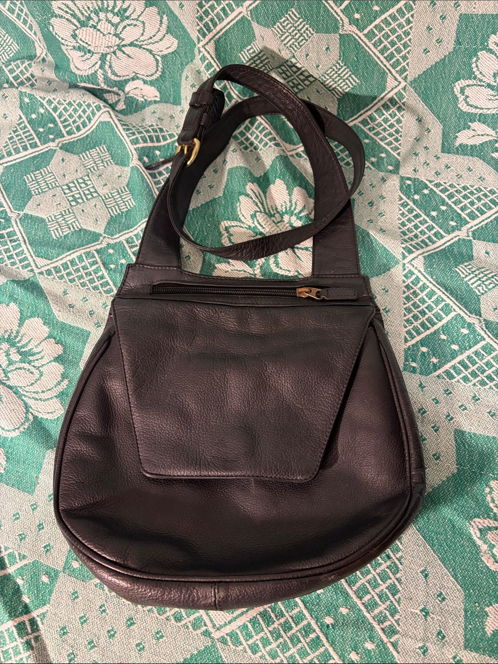 JP Ourse & Cie Ranger Black Leather Crescent Shoulder Bag with Gold Hardware